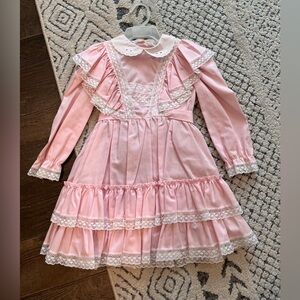 Vintage 90s Dress Girls size 6 Princess lace ruffle pink long sleeve USA